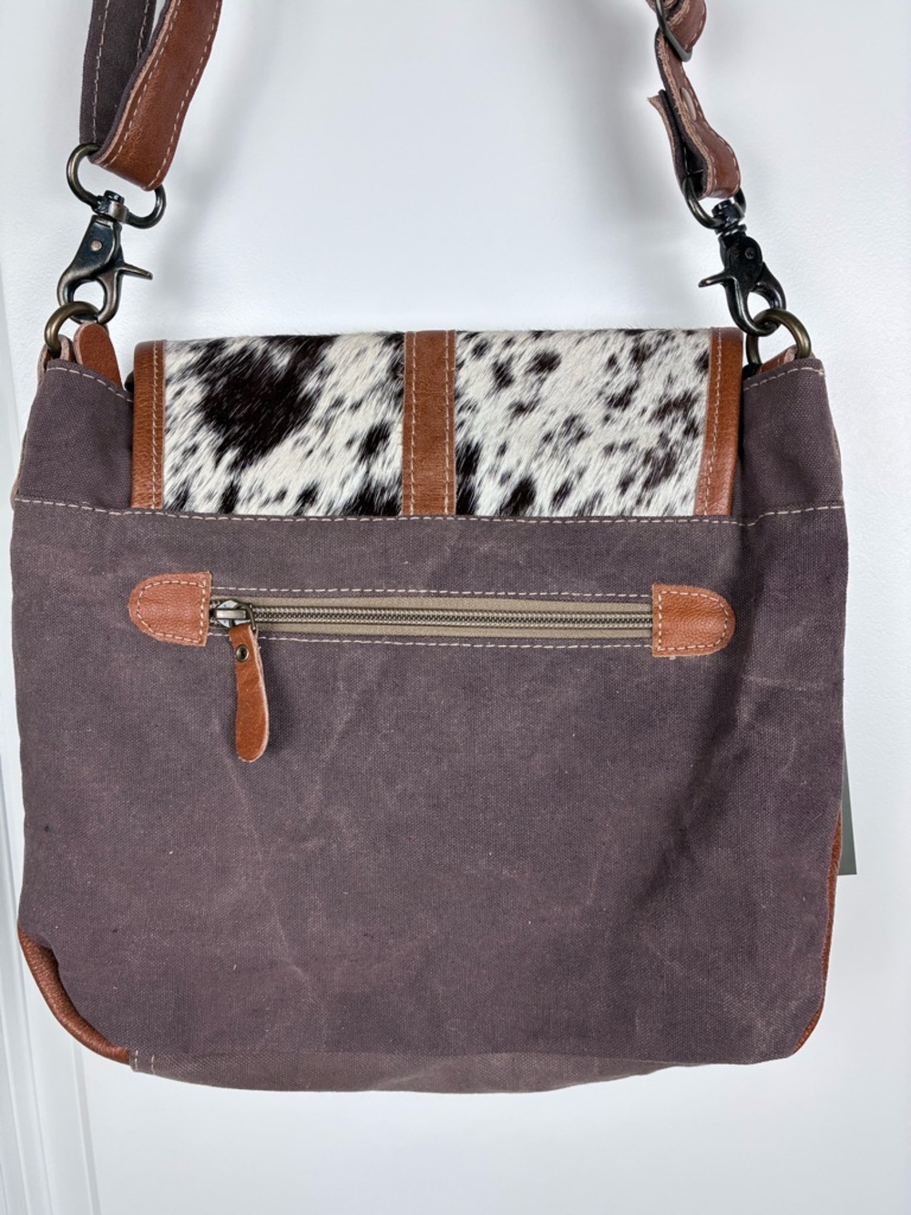 NWT Myra Teal Aztec Crossbody Bag with Brown Leather & Haircalf Flap - Picture 5 of 7